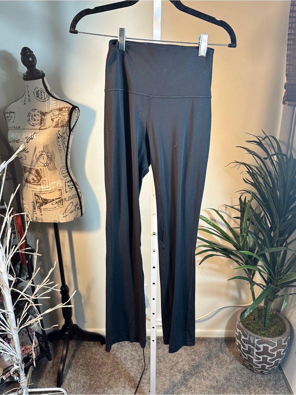 L23. Lulu Lemon Black High-Waist Stretch Yoga Pants with Flare Legs